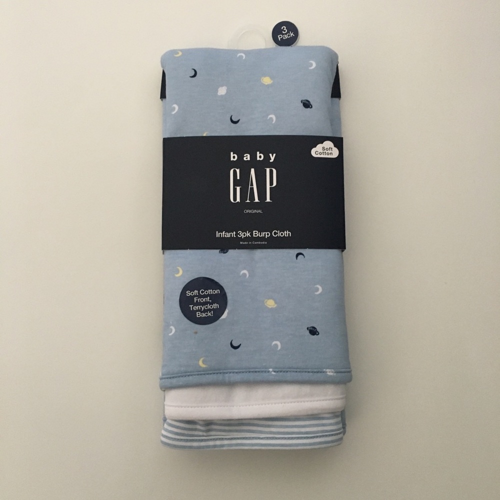 Baby Burp Cloths 3 Cotton Soft and Absorbent Moon Stripes Solid NEW | Baby Gap